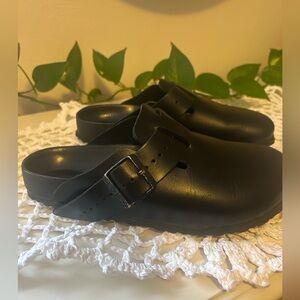 RICK OWENS x BIRKENSTOCK BLACK LEATHER BOSTON CLOGS, size 39